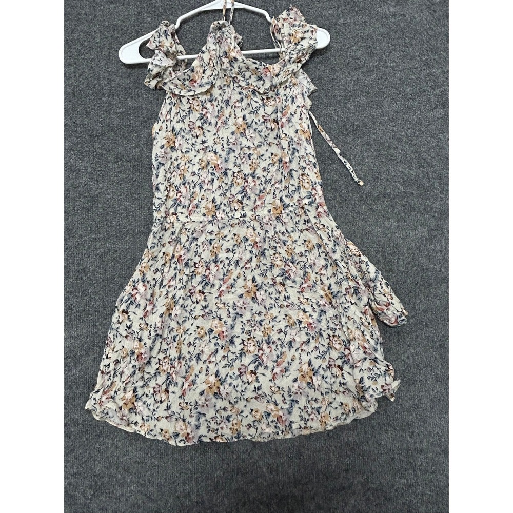American Eagle Dress Womens Size S Cream Floral Viscose Ruffle Halter Mini Boho